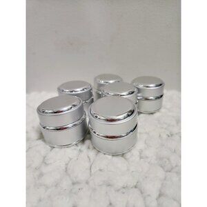 Lot of Six Kosma One Ounce Empty/Unused Cosmetic Silver Tone Jars
